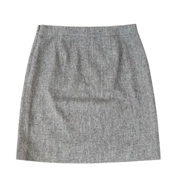 Talbots Light Gray Speckled Herringbone Wool Blend Skirt Scallop Side Sz 8 - Picture 2 of 9